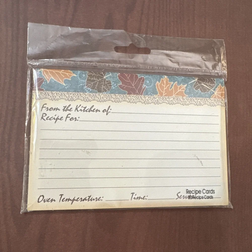 Recipe Cards New Sealed Fall Leaves Thanksgiving Farmhouse Grannycore 4 x 6